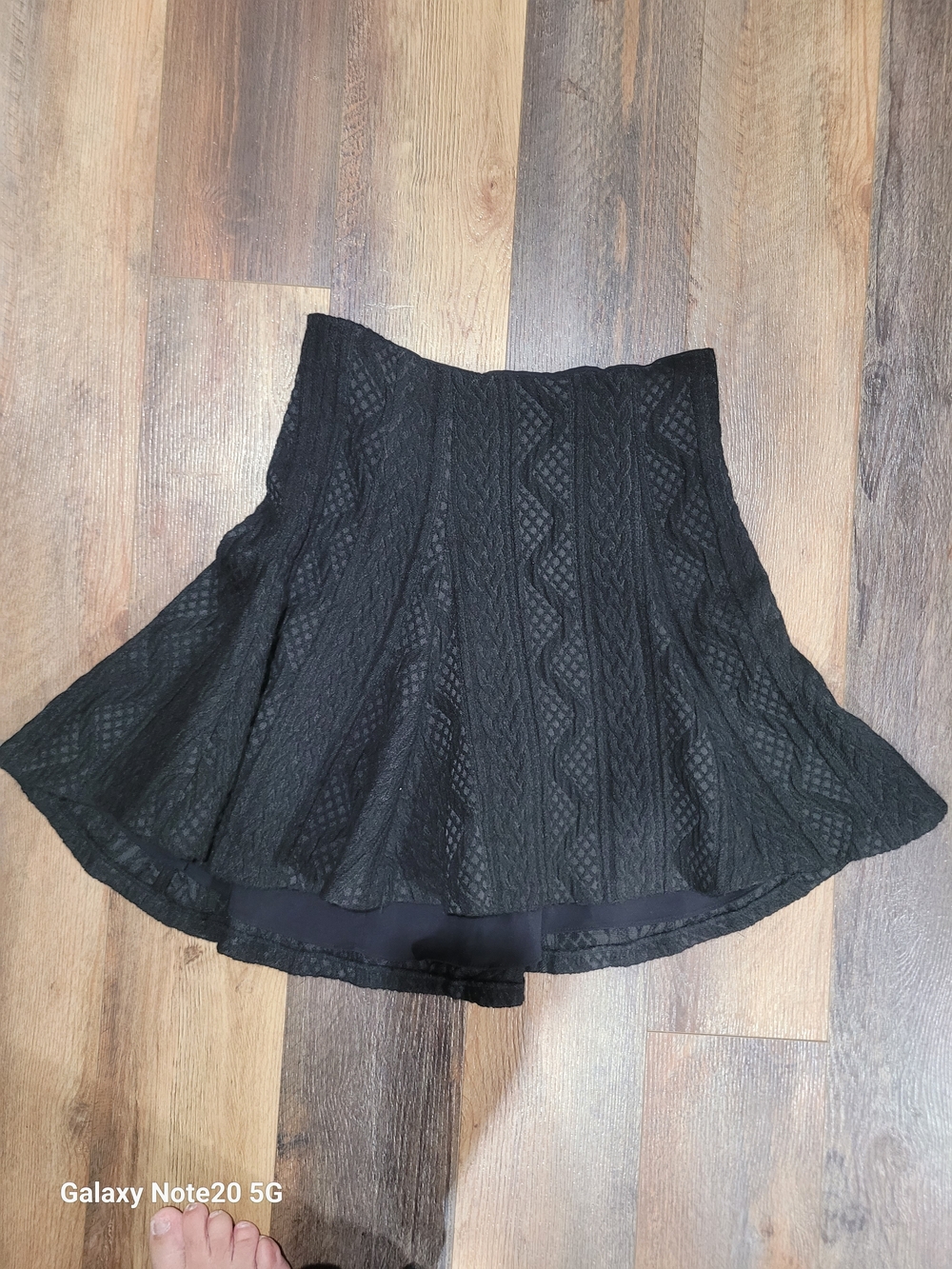 Alice + Olivia Black Textured Knit Flare Mini Skirt Leather Trim Sz 4 S